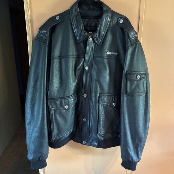 Harley Davidson Mens 2xl Black Leather Motorcycle Jacket Removable Liner Zip - Picture 1 of 16